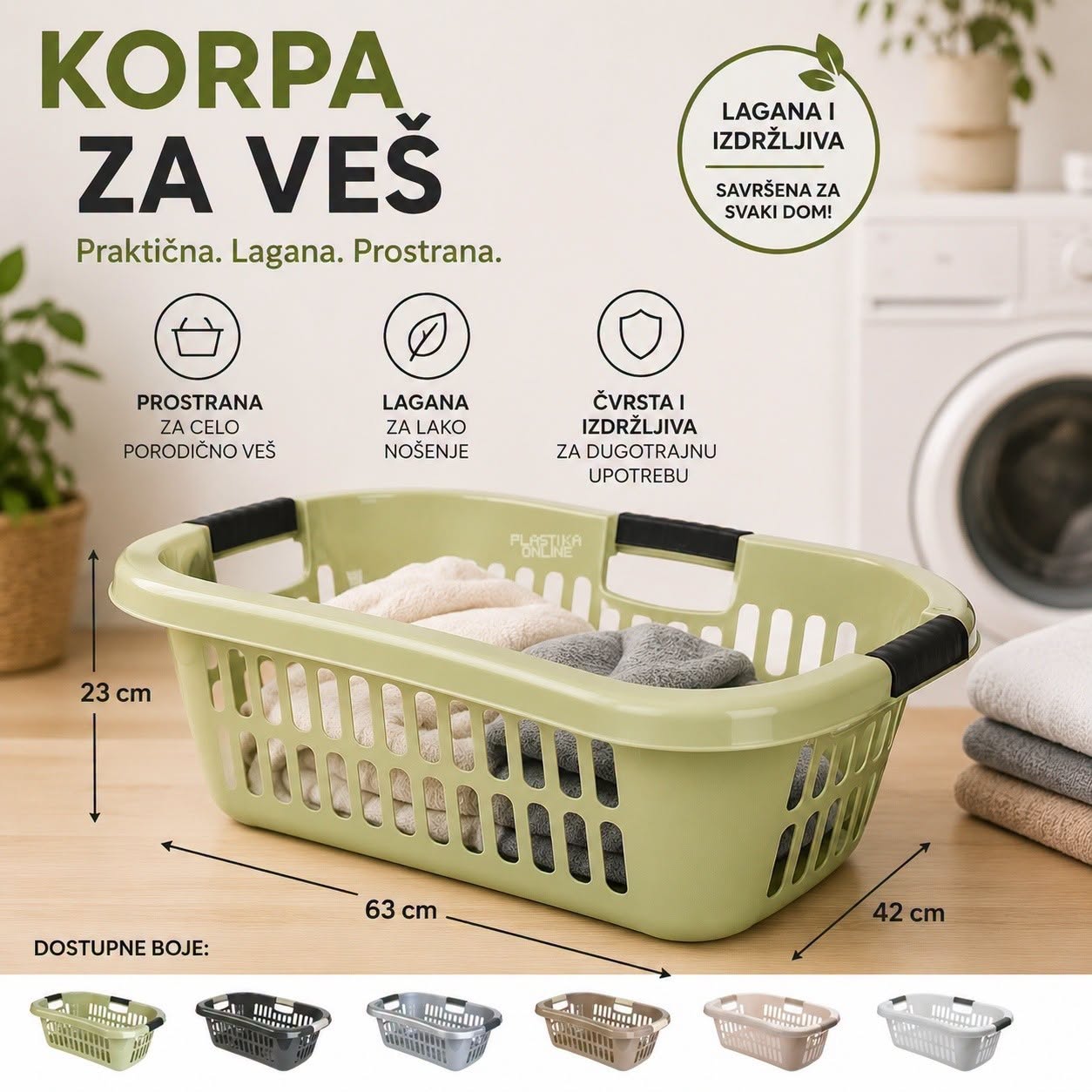 Korpa za čist veš 63 × 42 × H23 cm drina
