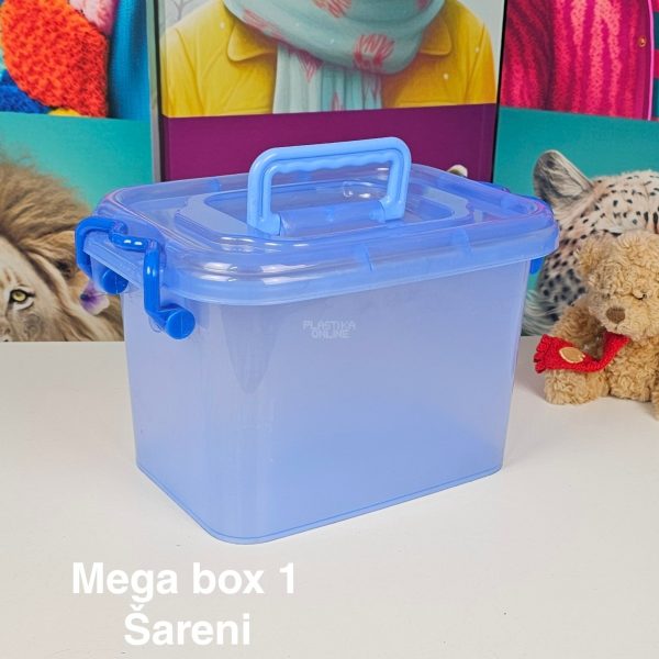 mega box 1 šareni, Plastična kutija sa poklopcem, Kutija za odlaganje, Višenamenska kutija za odlaganje, plastična kutija