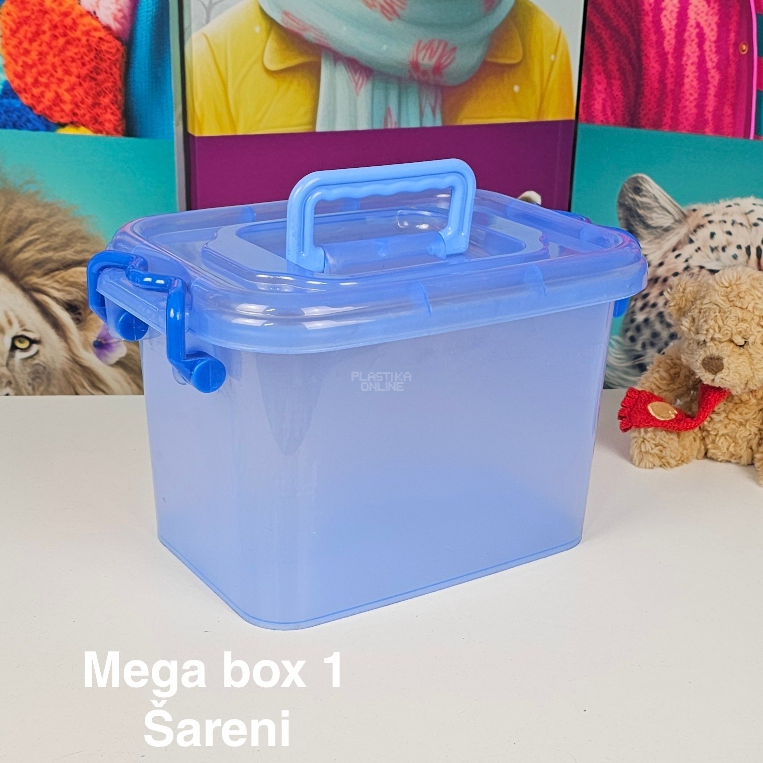 mega box 1 šareni, Plastična kutija sa poklopcem, Kutija za odlaganje, Višenamenska kutija za odlaganje, plastična kutija