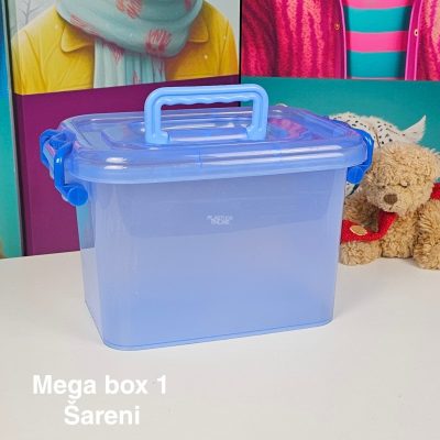 mega box 1 šareni, Plastična kutija sa poklopcem, Kutija za odlaganje, Višenamenska kutija za odlaganje, plastična kutija
