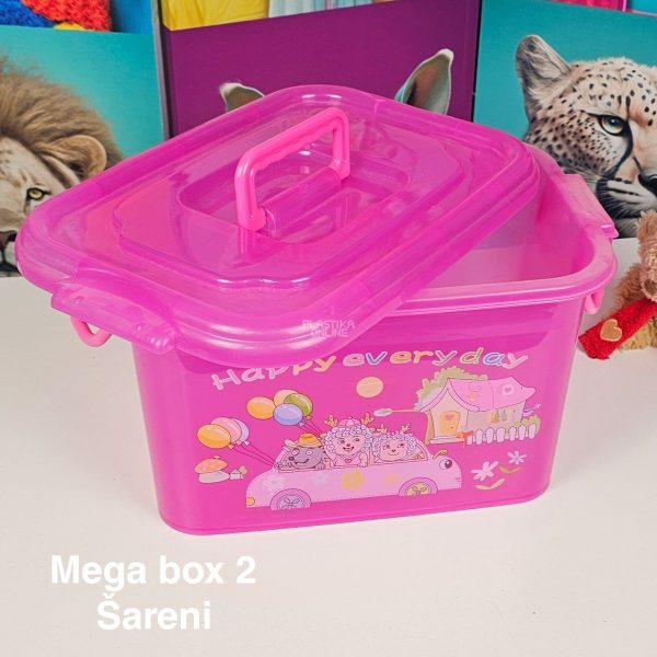 mega box 2 šareni, Plastična kutija sa poklopcem, Kutija za odlaganje, Višenamenska kutija za odlaganje, plastična kutija