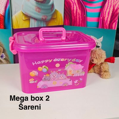 mega box 2 šareni, Plastična kutija sa poklopcem, Kutija za odlaganje, Višenamenska kutija za odlaganje, plastična kutija