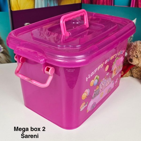 mega box 2 šareni, Plastična kutija sa poklopcem, Kutija za odlaganje, Višenamenska kutija za odlaganje, plastična kutija