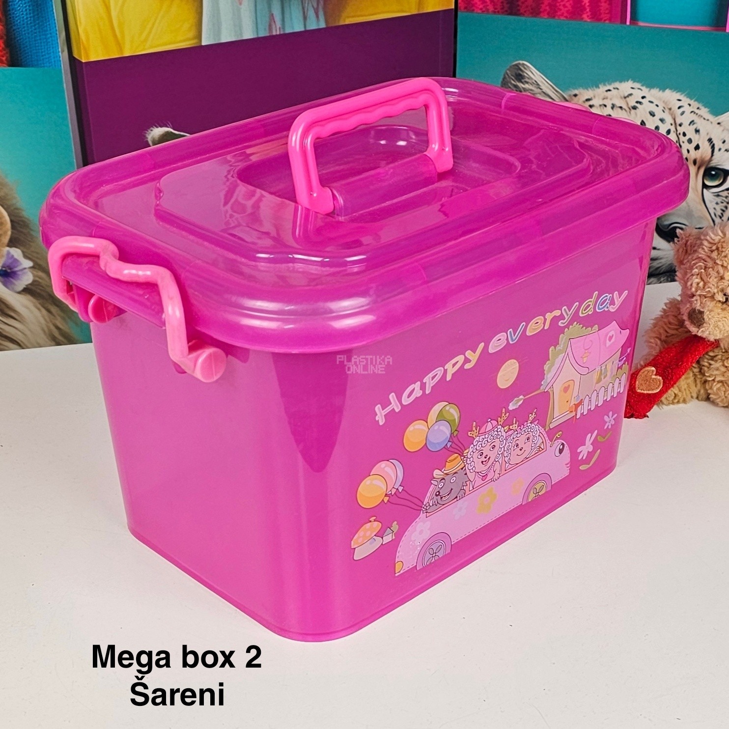 mega box 2 šareni, Plastična kutija sa poklopcem, Kutija za odlaganje, Višenamenska kutija za odlaganje, plastična kutija