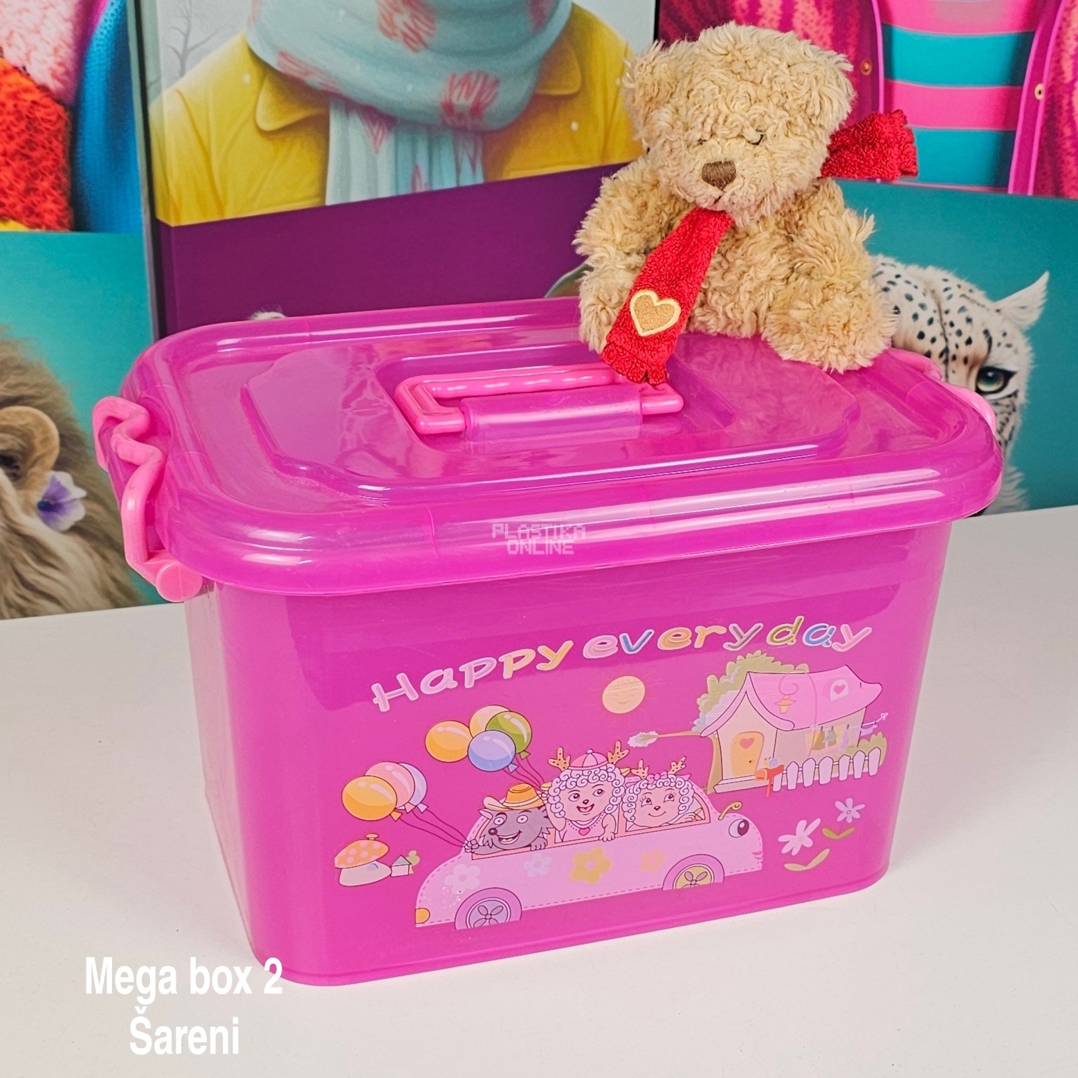mega box 2 šareni, Plastična kutija sa poklopcem, Kutija za odlaganje, Višenamenska kutija za odlaganje, plastična kutija