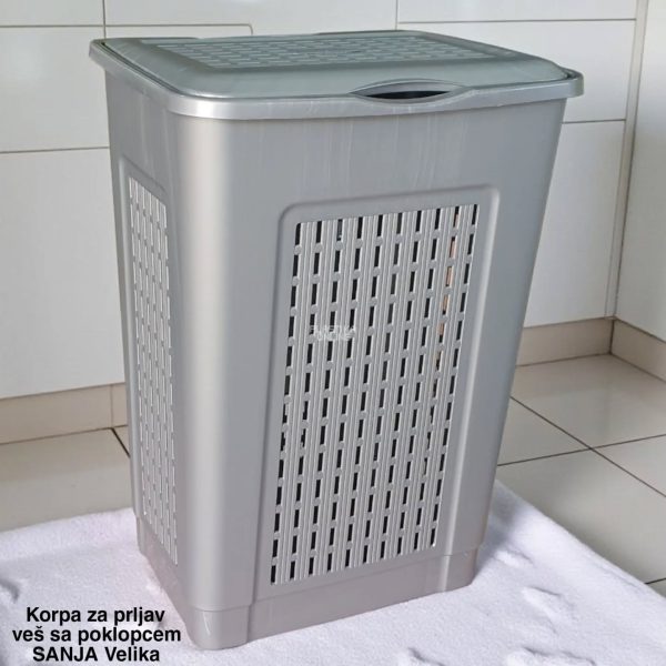 Korpa za prljav veš sa poklopcem 50l SANJA Velika siva , Set za kupatilo SANJA 1, Korpa za prljav veš, Korpa za čist veš, kupatilski set, kupatilske garniture sivi