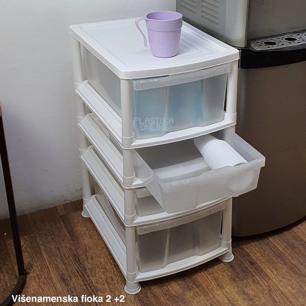 Plastični višenamenski fiokar 2 +2 , plasticni raf, polica za odlaganje, plasticni fiokari beli