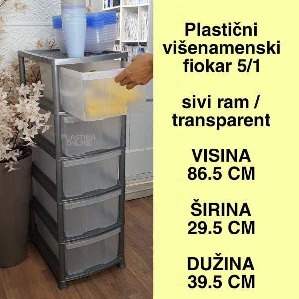 Plastični višenamenski fiokar 5/1, Plasticni fiokari , visenamenski raf, vodootporan fiokar , Plastične police za odlaganje sivi - transparent