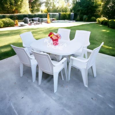 Baštenski set REMA - Beli (Ema ratan stolice 6 kom i ovalni sto 120x80cm)