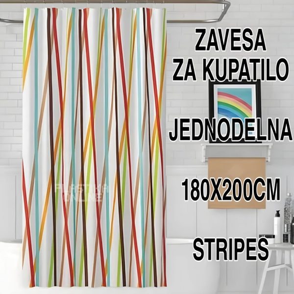 Jednodelna zavesa za kupatilo 180x200 , zavesa za tuš kabinu, zavesa za kadu, poliesterska zavesa za kupatilo, dugotrajna zavesa za kupatilo stripe