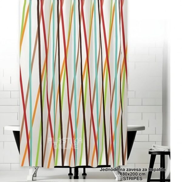 Jednodelna zavesa za kupatilo 180x200 , zavesa za tuš kabinu, zavesa za kadu, poliesterska zavesa za kupatilo, dugotrajna zavesa za kupatilo stripe
