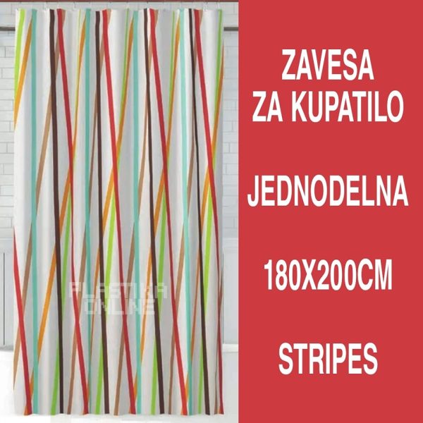 Jednodelna zavesa za kupatilo 180x200 , zavesa za tuš kabinu, zavesa za kadu, poliesterska zavesa za kupatilo, dugotrajna zavesa za kupatilo stripe
