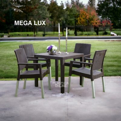 Baštenski set MEGA RATAN LUX - Tamno braon (sto 75x75 ratan i 4 Mega stolice)