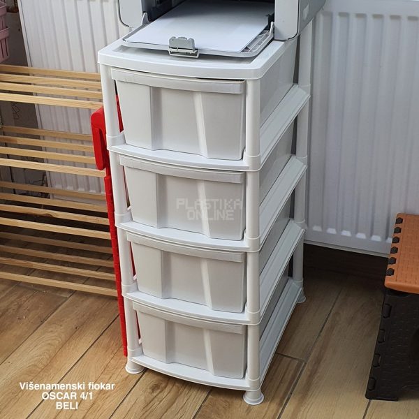 Višenamenski Fiokar Cabinet OSCAR 4 /1, fiokari za kucu, plasticni fiokari, fiokari sa 4 fioke, fiokari za odlaganje, plasticni kaseto pun kolor beli