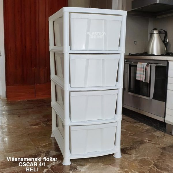 Višenamenski Fiokar Cabinet OSCAR 4 /1, fiokari za kucu, plasticni fiokari, fiokari sa 4 fioke, fiokari za odlaganje, plasticni kaseto pun kolor beli