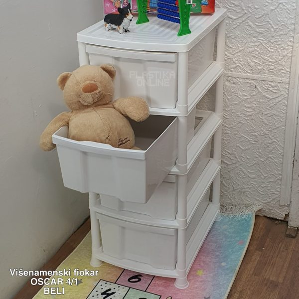 Višenamenski Fiokar Cabinet OSCAR 4 /1, fiokari za kucu, plasticni fiokari, fiokari sa 4 fioke, fiokari za odlaganje, plasticni kaseto pun kolor beli