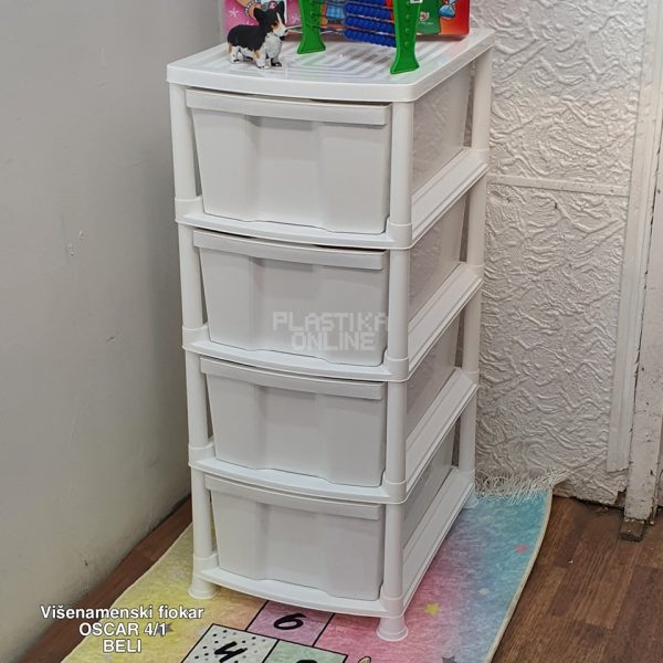 Višenamenski Fiokar Cabinet OSCAR 4 /1, fiokari za kucu, plasticni fiokari, fiokari sa 4 fioke, fiokari za odlaganje, plasticni kaseto pun kolor beli