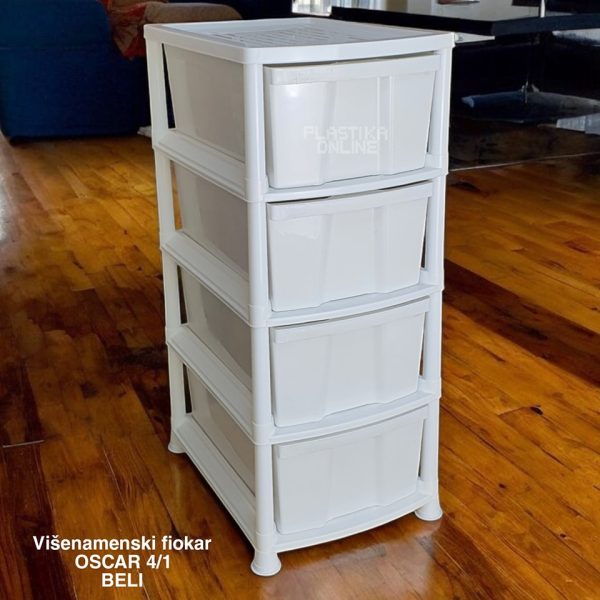 Višenamenski Fiokar Cabinet OSCAR 4 /1, fiokari za kucu, plasticni fiokari, fiokari sa 4 fioke, fiokari za odlaganje, plasticni kaseto pun kolor beli
