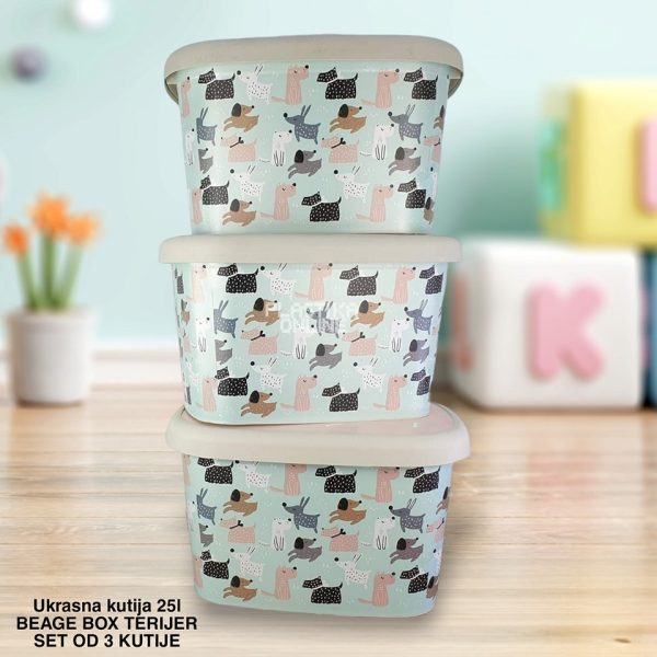 Ukrasna kutija 25L , kutije za odlaganje, box sa dezenom , plasticne kutije od 25l , beage box terijer SET 3 1