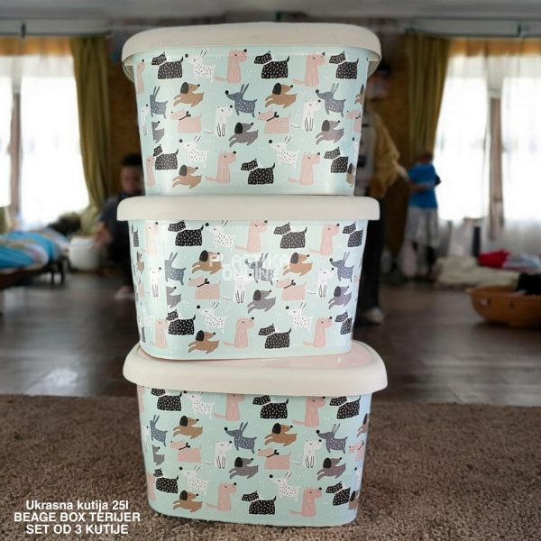 Ukrasna kutija 25L , kutije za odlaganje, box sa dezenom , plasticne kutije od 25l , beage box terijer SET 3 1