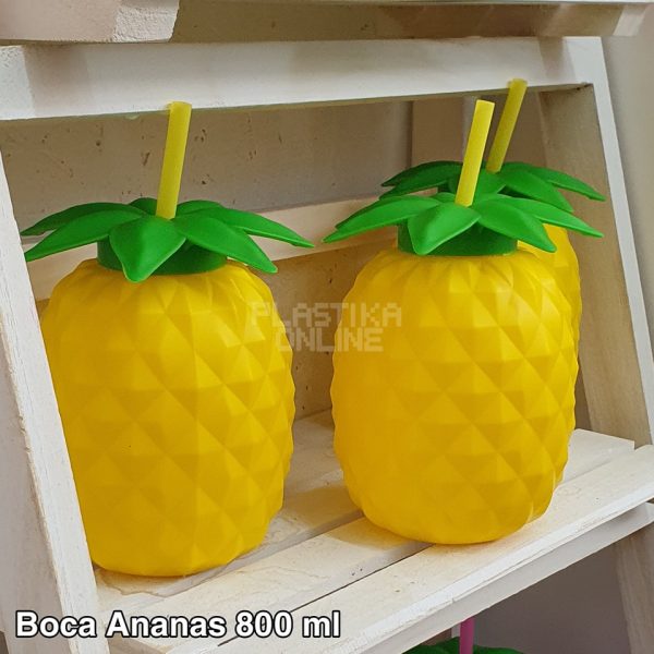 Boca sa slamkom 800 ml - Ananas , plasticna boca za vodu , boca sa slamcicom
