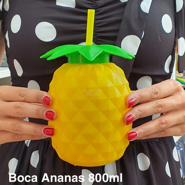 Boca sa slamkom 800 ml - Ananas , plasticna boca za vodu , boca sa slamcicom
