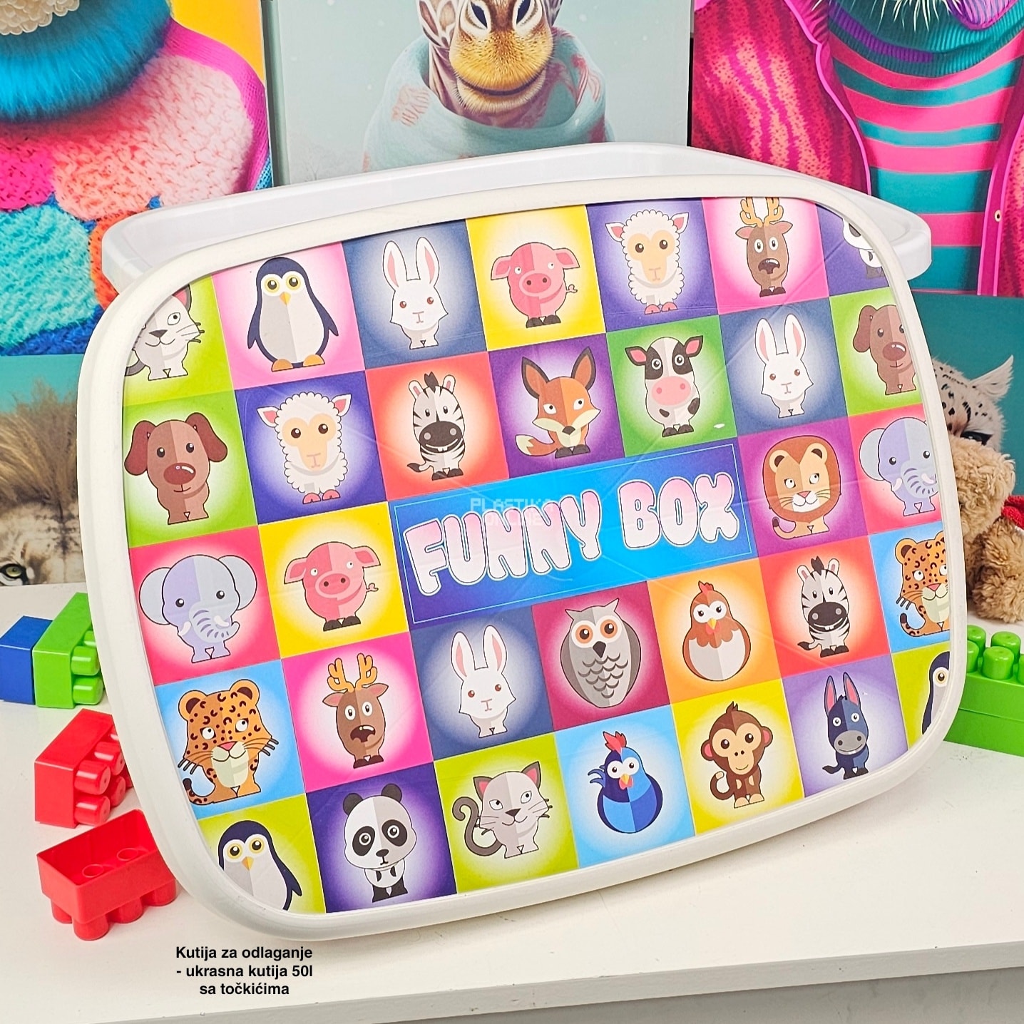 Kutija za odlaganje 50L sa točkićima, Ukrasna kutija 50L , kutije za odlaganje, box sa dezenom , plasticne kutije od 50l , kutije sa točkićima FUNNY BOX