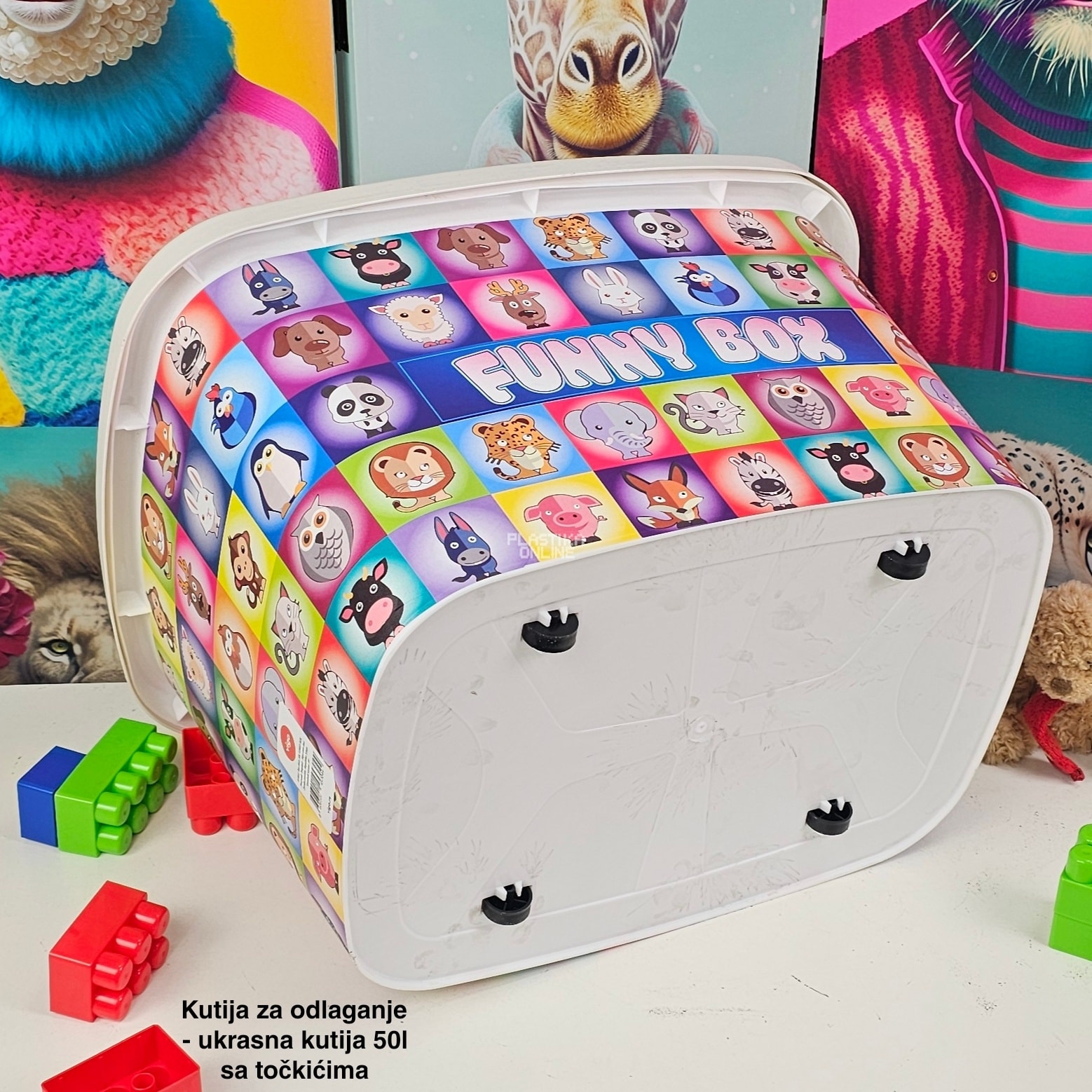 Kutija za odlaganje 50L sa točkićima, Ukrasna kutija 50L , kutije za odlaganje, box sa dezenom , plasticne kutije od 50l , kutije sa točkićima FUNNY BOX