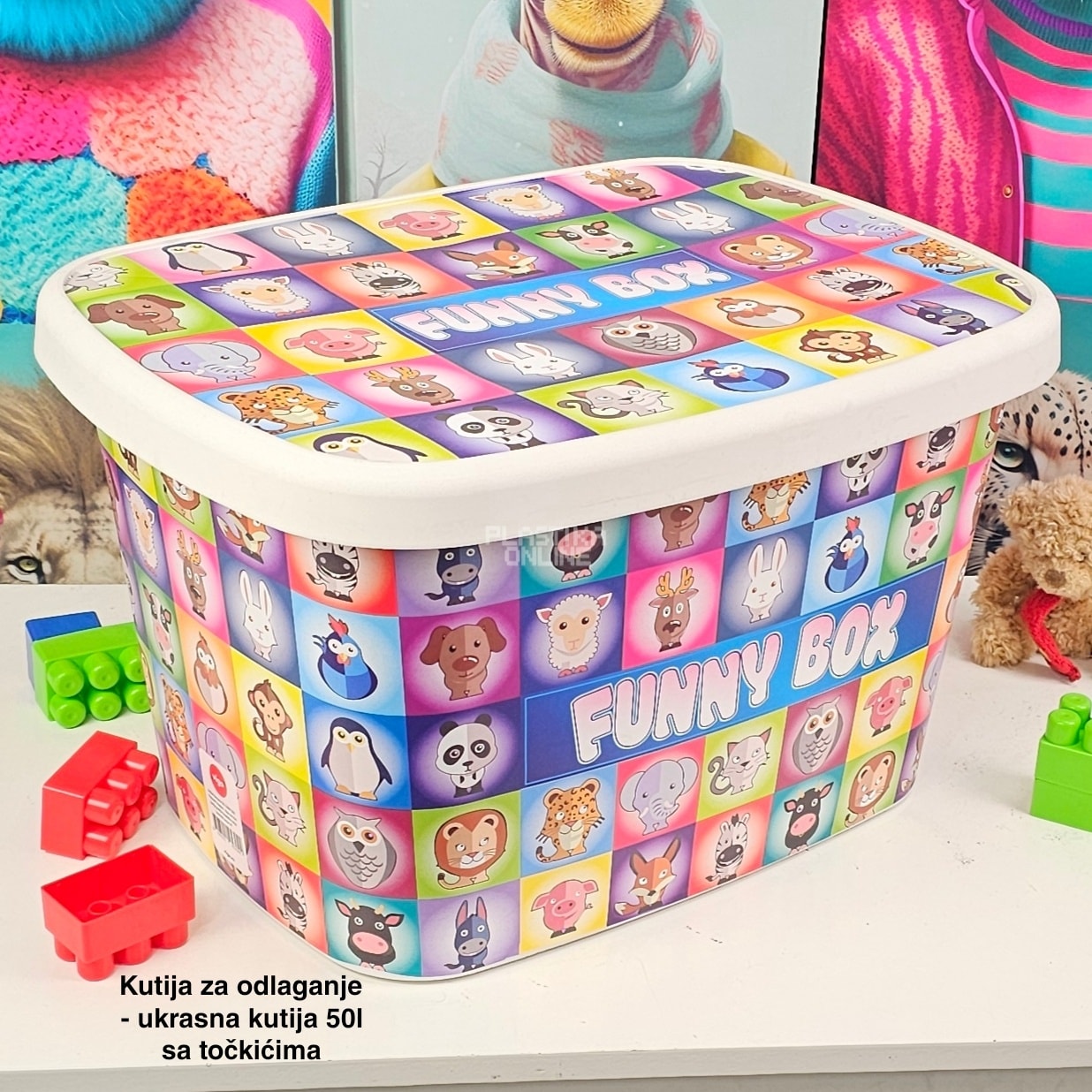 Kutija za odlaganje 50L sa točkićima, Ukrasna kutija 50L , kutije za odlaganje, box sa dezenom , plasticne kutije od 50l , kutije sa točkićima FUNNY BOX