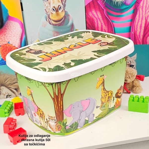 Kutija za odlaganje 50L sa točkićima, Ukrasna kutija 50L , kutije za odlaganje, box sa dezenom , plasticne kutije od 50l , kutije sa točkićima JUNGLE