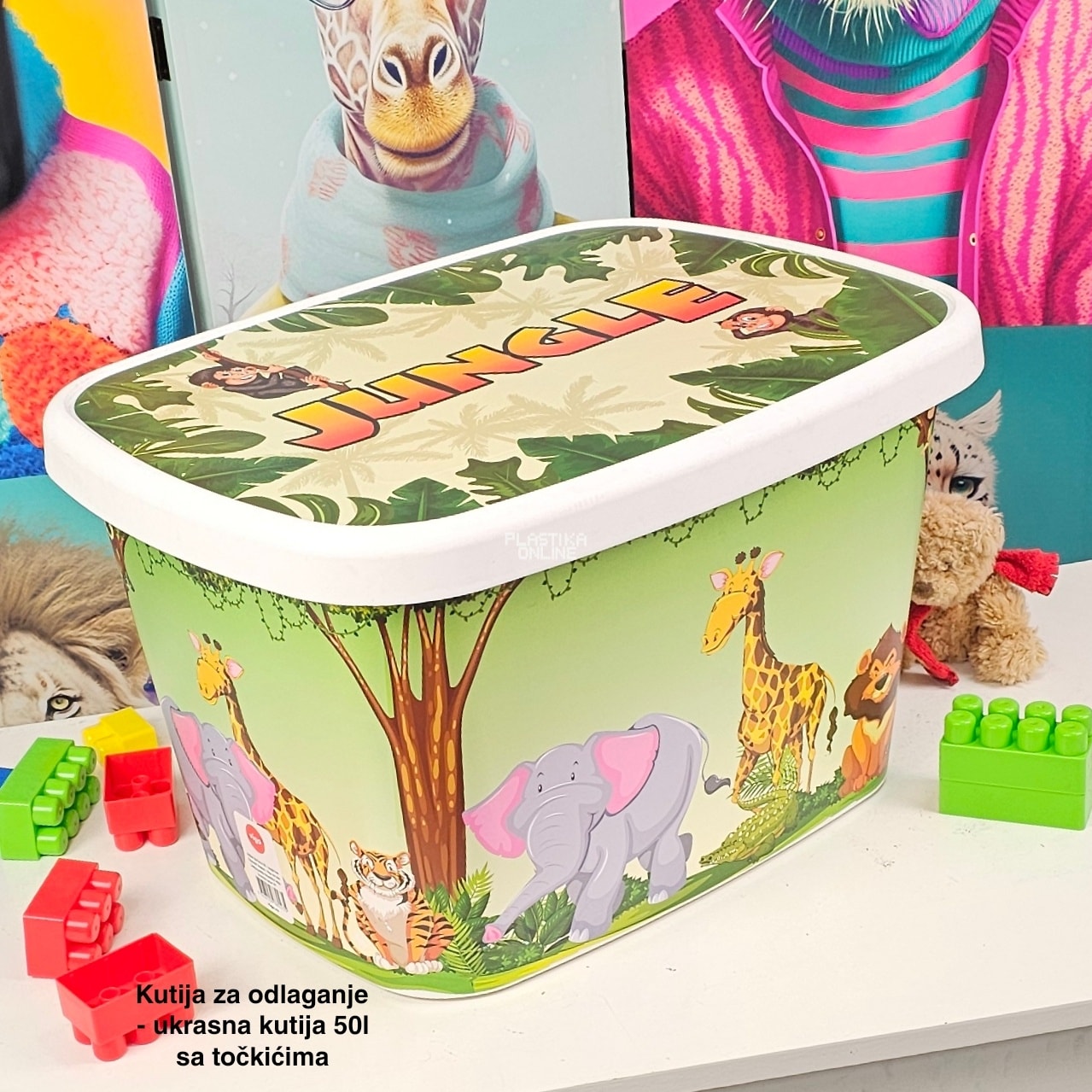 Kutija za odlaganje 50L sa točkićima, Ukrasna kutija 50L , kutije za odlaganje, box sa dezenom , plasticne kutije od 50l , kutije sa točkićima JUNGLE