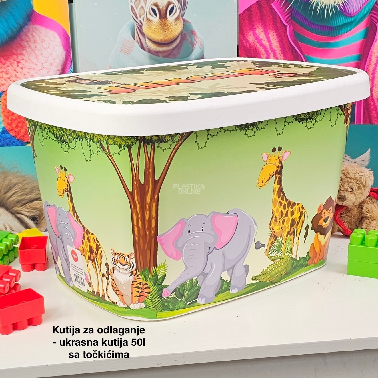 Kutija za odlaganje 50L sa točkićima, Ukrasna kutija 50L , kutije za odlaganje, box sa dezenom , plasticne kutije od 50l , kutije sa točkićima JUNGLE