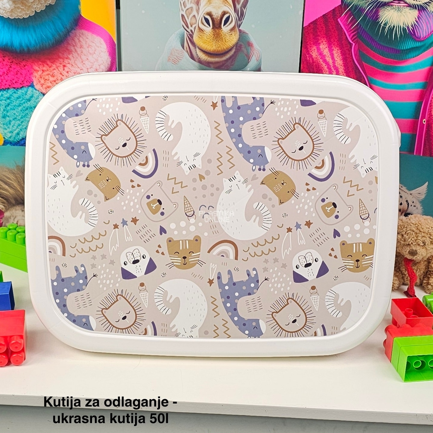Kutija za odlaganje 50L sa točkićima, Ukrasna kutija 50L , kutije za odlaganje, box sa dezenom , plasticne kutije od 50l , kutije sa točkićima ZIVOTINJE
