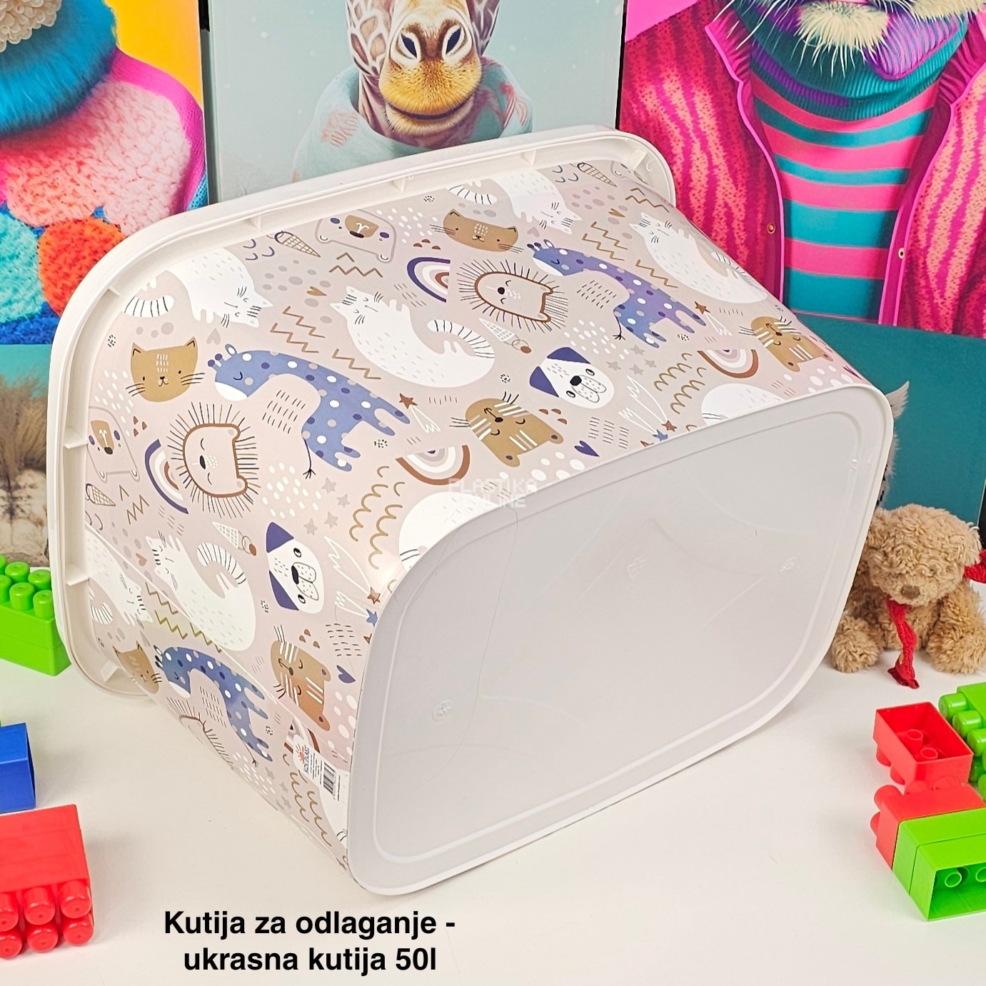 Kutija za odlaganje 50L sa točkićima, Ukrasna kutija 50L , kutije za odlaganje, box sa dezenom , plasticne kutije od 50l , kutije sa točkićima ZIVOTINJE