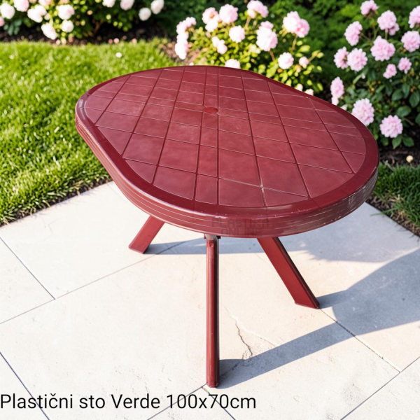 Plastični sto verde 100x70cm bordo boje 72cm visine