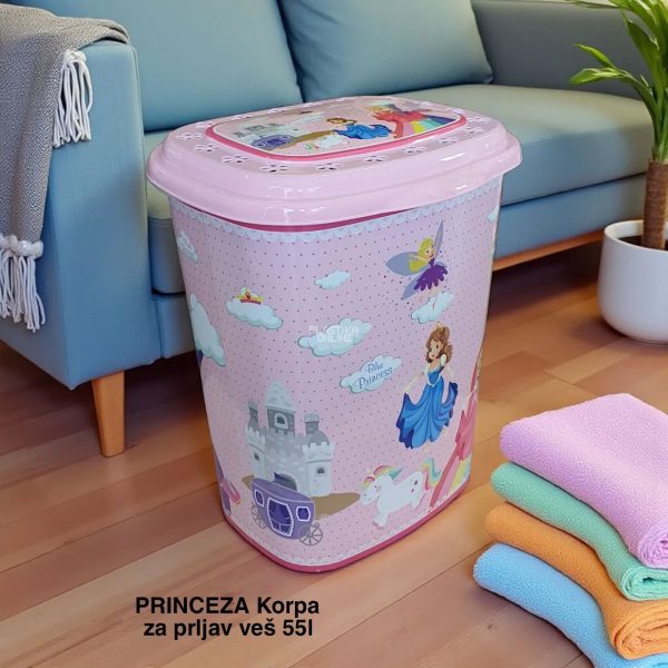 Korpa za prljav veš Princeza 55L, Plastična korpa za veš, Korpa za veš sa poklopcem, Moderna korpa za veš