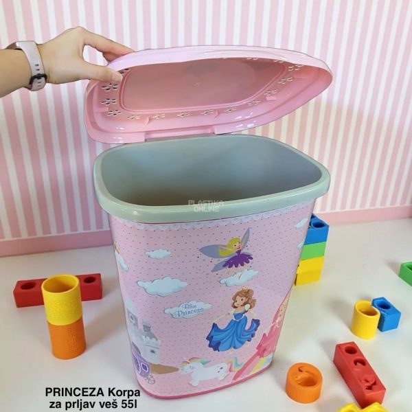 Korpa za prljav veš Princeza 55L, Plastična korpa za veš, Korpa za veš sa poklopcem, Moderna korpa za veš