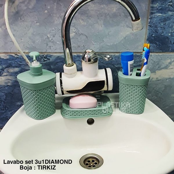 Lavabo set 3u1 DIAMOND, Čaša za četkice, Dozer za sapun, Postolje za sapun