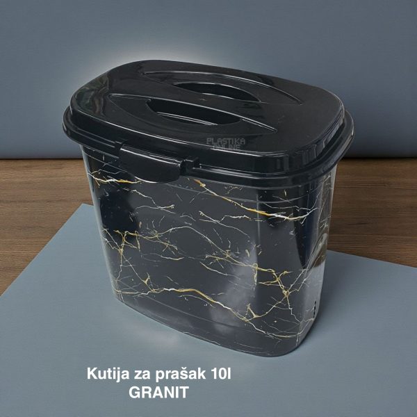Kutija za prašak 10L, Plastična kutija za prašak, Kutija za prašak sa čvrstim poklopcem, Kutija za deterdžent 10L , Plastična kutija sa poklopcem za prašak, korpa za prašak 10L granit