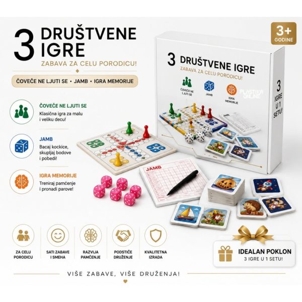 TRI PLUS 3, Jamb, Ne ljuti se čoveče, Igra memorije, Društvene igre za decu, Društvene igre bez ekrana