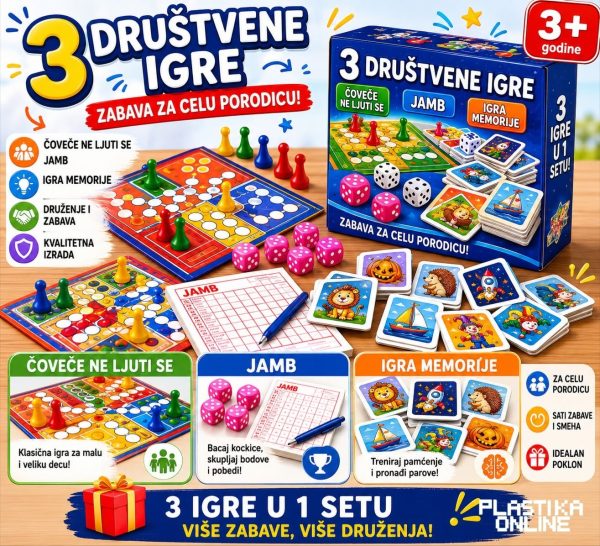 TRI PLUS 3, Jamb, Ne ljuti se čoveče, Igra memorije, Društvene igre za decu, Društvene igre bez ekrana