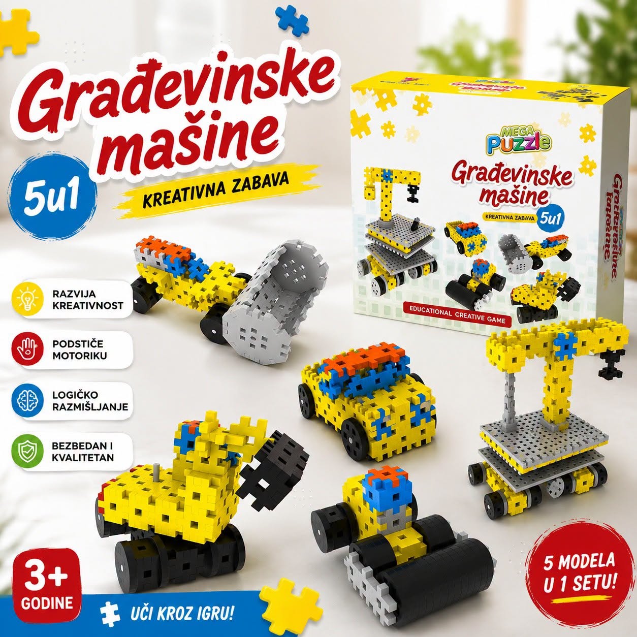 puzzle, edukativne igračke, građevinske mašine, mega puzzle
