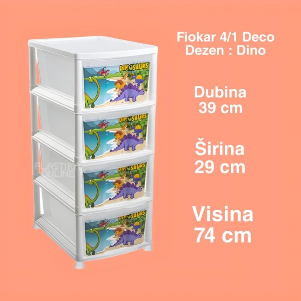 DINO VIŠENAMENSKI FIOKAR DECO 1/4 SA APLIKACIJOM Visenamenski fiokar fiokar sa 4 fioke, dečiji fiokar, plastićni raf , plasticni fiokari 
