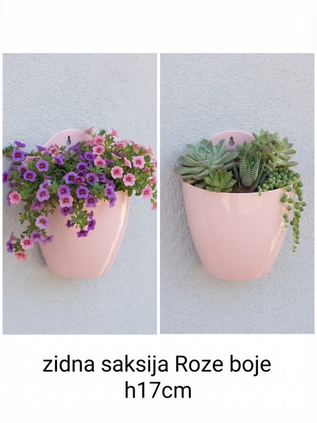 Plastična zidna saksija LALA visine 17cm roze boje