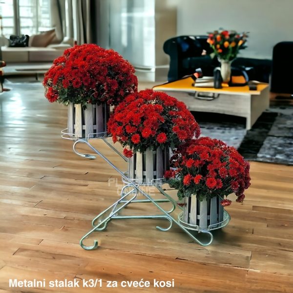 Metalni stalak K 3-1 za cvece – kosi široki , Stalak za cvece, Metalni drzac za saksije, police za cvece, Stalak za saksije