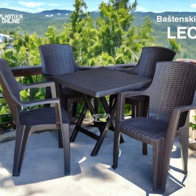 Bastenski set LEO 4/1 - (četvrtasti sto LEO i 4 stolice Amelia)