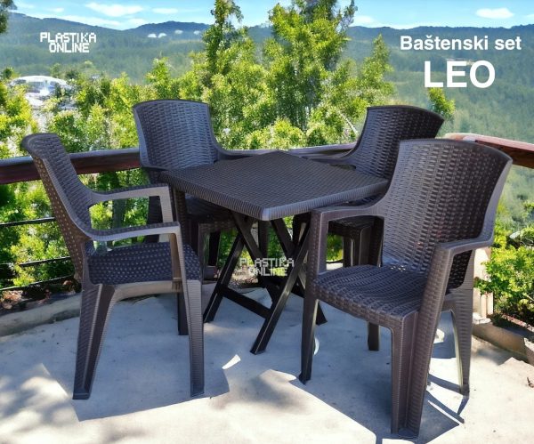 Bastenski set LEO 4/1 - (četvrtasti sto LEO i 4 stolice Amelia)