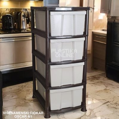 Višenamenski Fiokar Cabinet OSCAR 4 -1, fiokari za kucu, plasticni fiokari, fiokari sa 4 fioke, fiokari za odlaganje, plasticni kaseto pun kolor braon