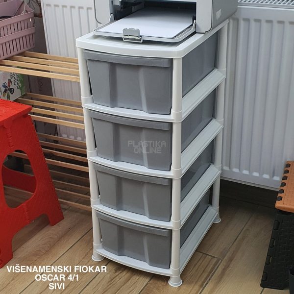 Višenamenski Fiokar Cabinet OSCAR 4 /1, fiokari za kucu, plasticni fiokari, fiokari sa 4 fioke, fiokari za odlaganje, plasticni kaseto pun kolor sivi