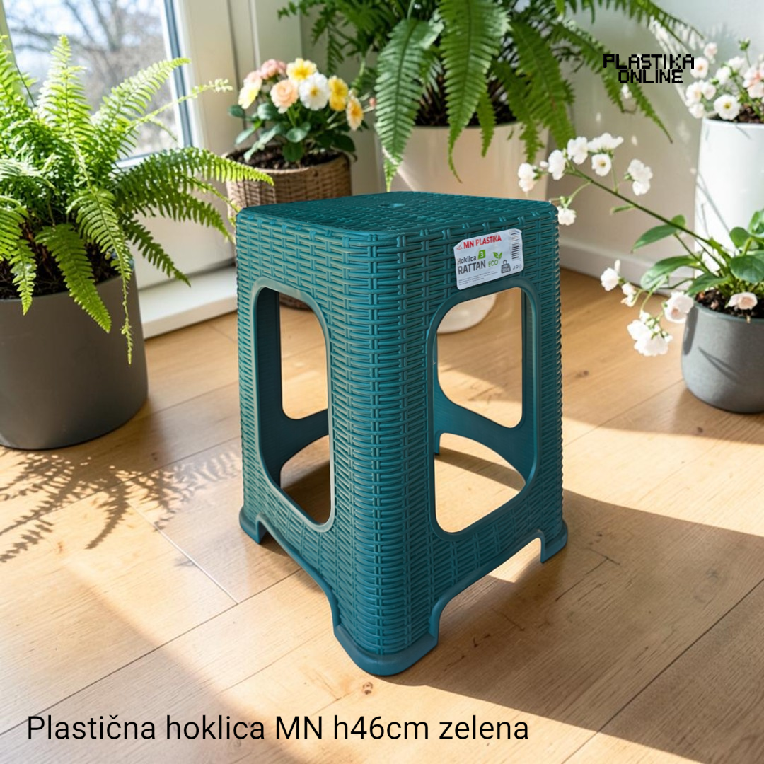 Plastična hoklica MN h46cm zelene boje ratan
